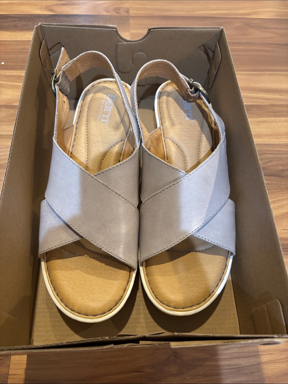 Born Women's Taupe Crisscross Slingback Sandals - Picture 2 of 5